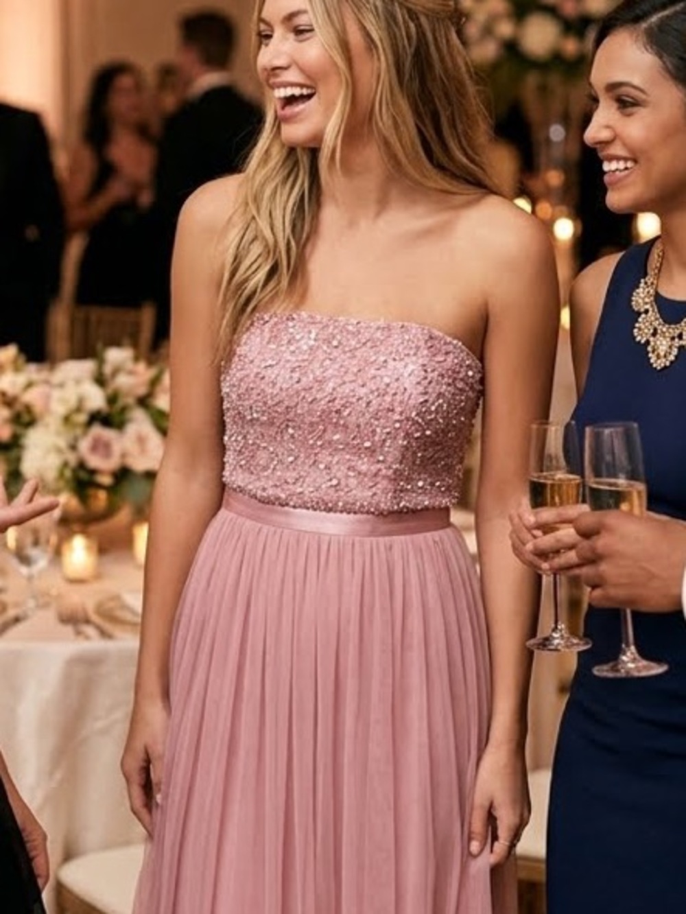 New Lulus Mauve Sequin Tulle Dress Sz Medium - Picture 3 of 13